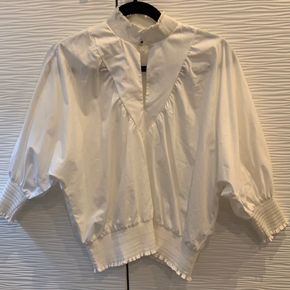 MAJE white shirt with elastic detail. Size 1